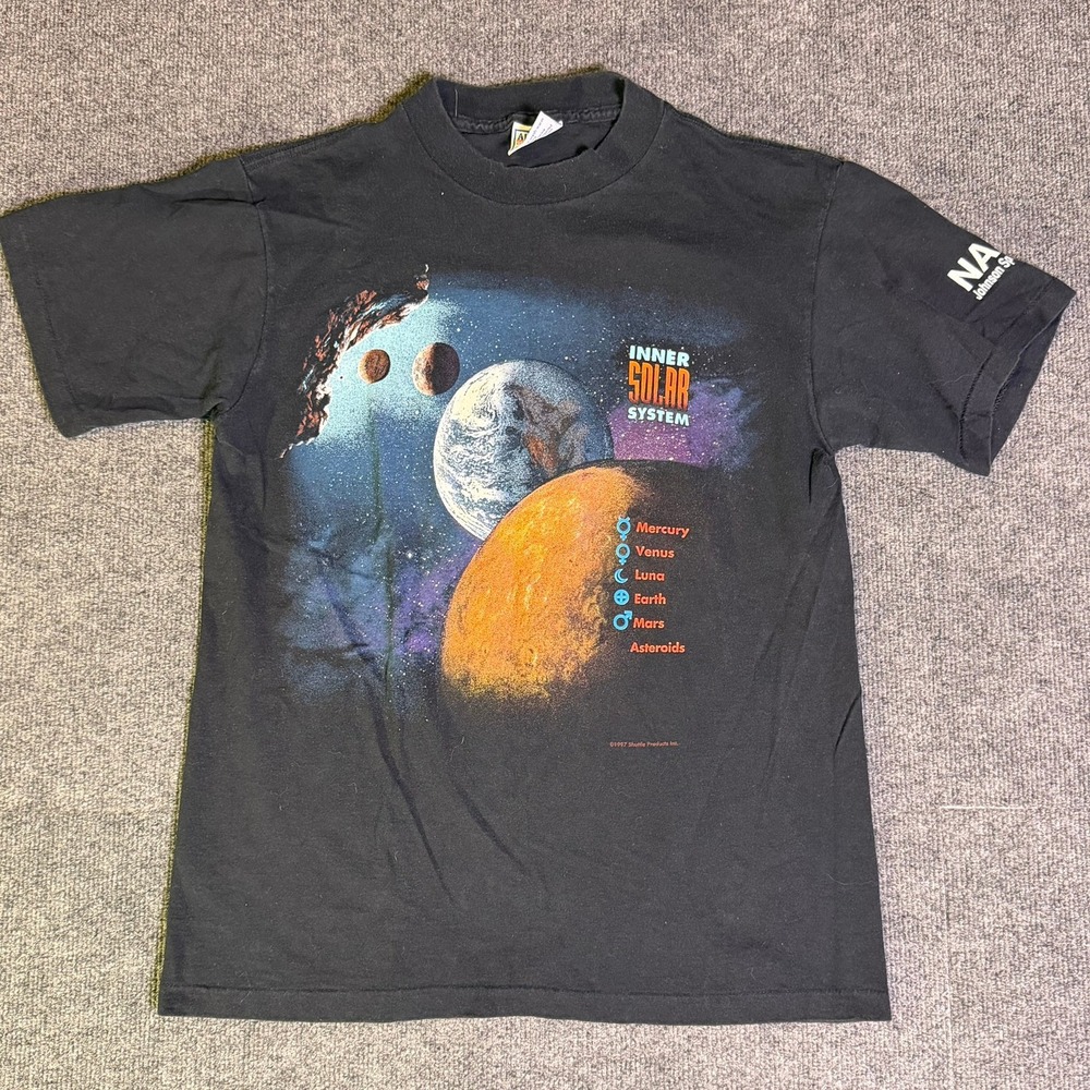 Vintage 1997 NASA Solar System T Shirt AllSport Black Mens M Made in USA